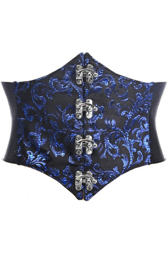 Lavish Black/Blue Swirl Brocade Corset Belt Cincher w/Clasps.