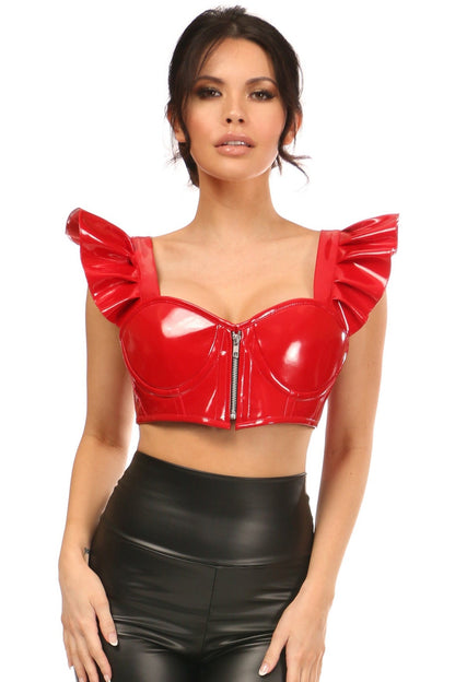 Lavish Red Patent Underwire Bustier Top w/Removable Ruffle Sleeves.
