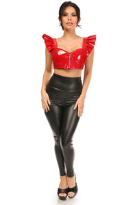 Lavish Red Patent Underwire Bustier Top w/Removable Ruffle Sleeves-Daisy Corsets