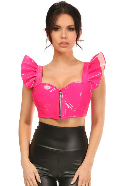 Lavish Hot Pink Patent Underwire Bustier Top w/Removable Ruffle Sleeves.