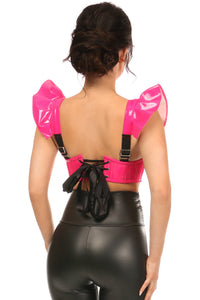 Lavish Hot Pink Patent Underwire Bustier Top w/Removable Ruffle Sleeves-Daisy Corsets