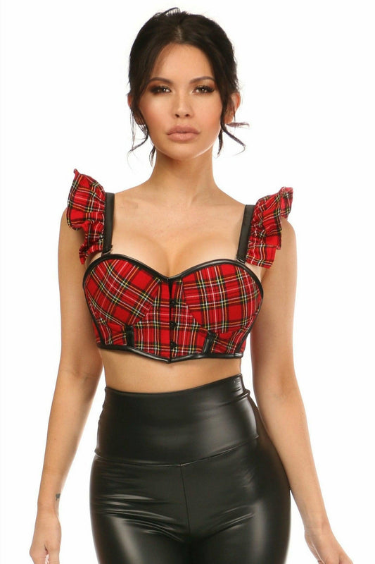 Lavish Red Plaid Underwire Bustier Top w/Removable Ruffle Sleeves.