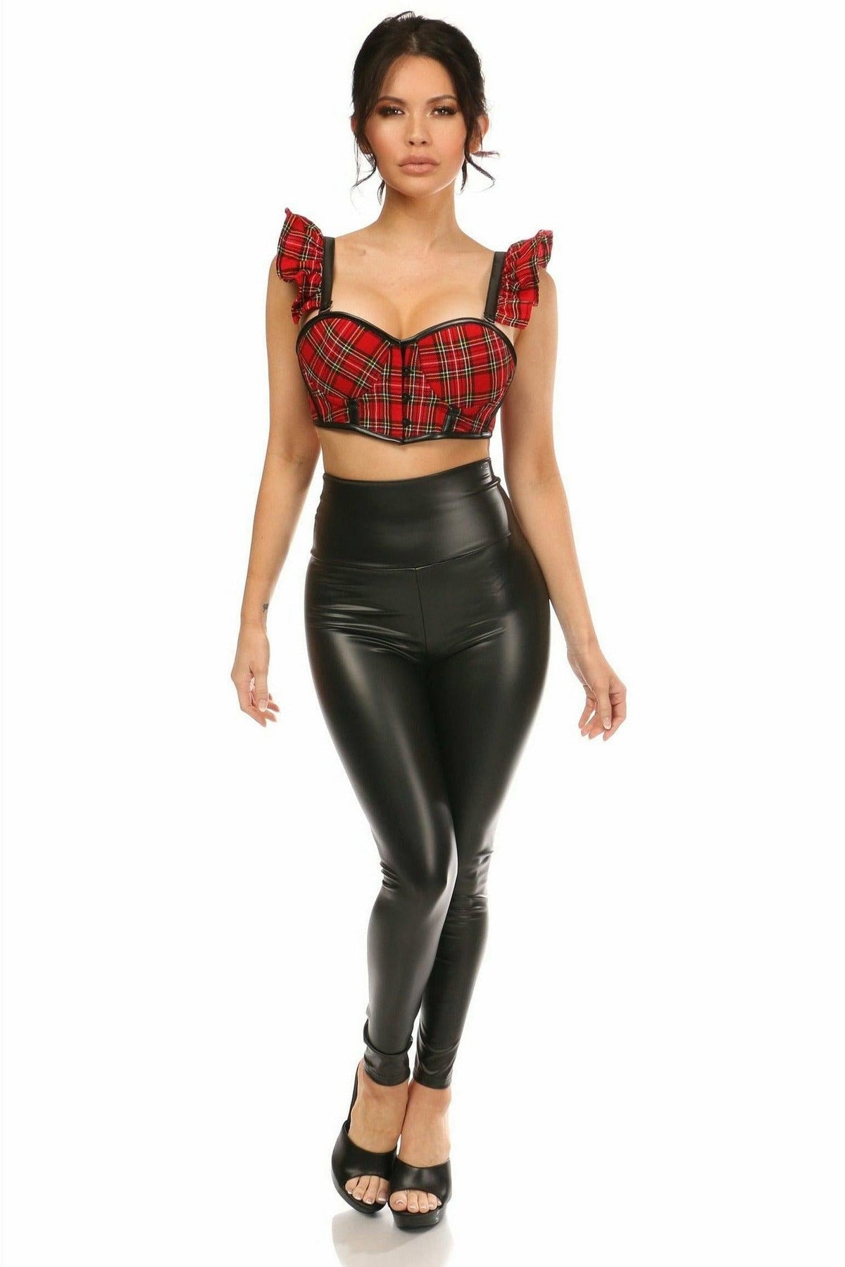 Lavish Red Plaid Underwire Bustier Top w/Removable Ruffle Sleeves-Daisy Corsets