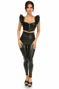 Lavish Black Faux Leather Underwire Bustier Top w/Removable Ruffle Sleeves-Daisy Corsets