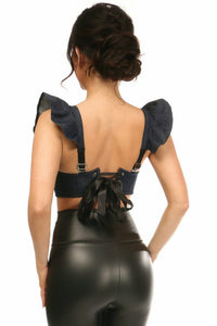 Lavish Blue Denim Underwire Bustier Top w/Removable Ruffle Sleeves-Daisy Corsets