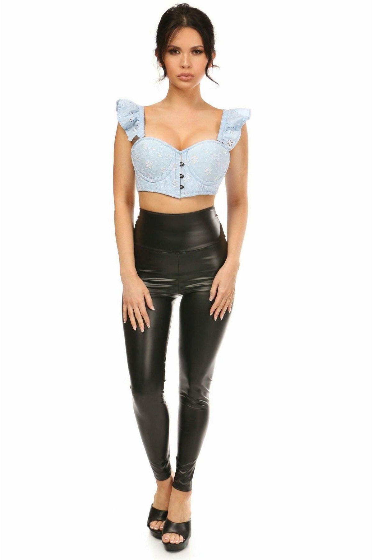 Lavish Lt Blue Eyelet Underwire Bustier Top w/Removable Ruffle Sleeves-Daisy Corsets