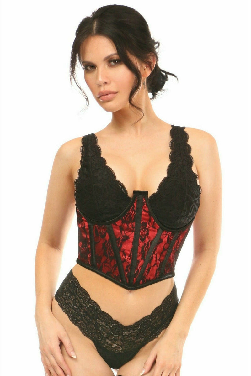 Lavish Red w/Black Lace Overlay Open Cup Waist Cincher-Daisy Corsets
