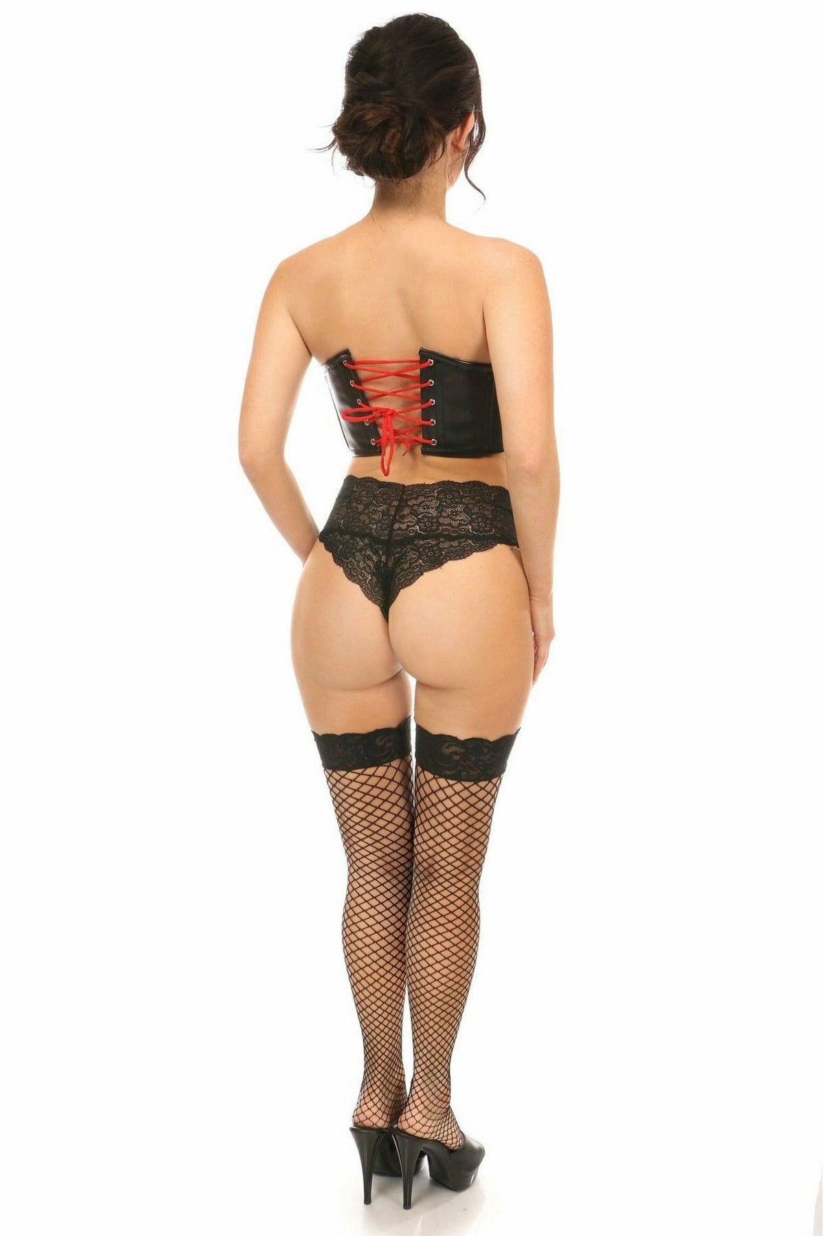 Lavish Black Faux Leather w/Red Lace-Up Bustier-Daisy Corsets