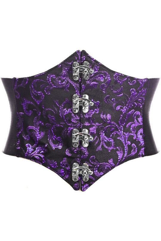 Lavish Black/Purple Swirl Brocade Corset Belt Cincher w/Clasps.