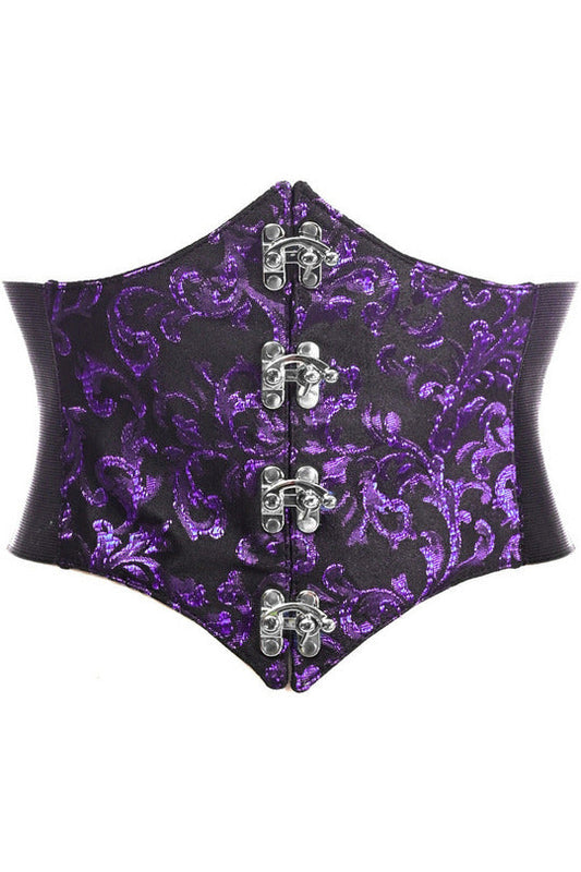 Lavish Black/Purple Swirl Brocade Corset Belt Cincher w/Clasps.