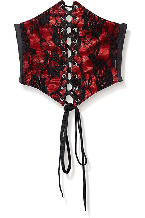 Lavish Red w/Black Lace Overlay Corset Belt Cincher.