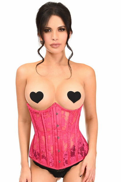 Lavish Fuchsia Sheer Lace Underwire Open Cup Underbust Corset.