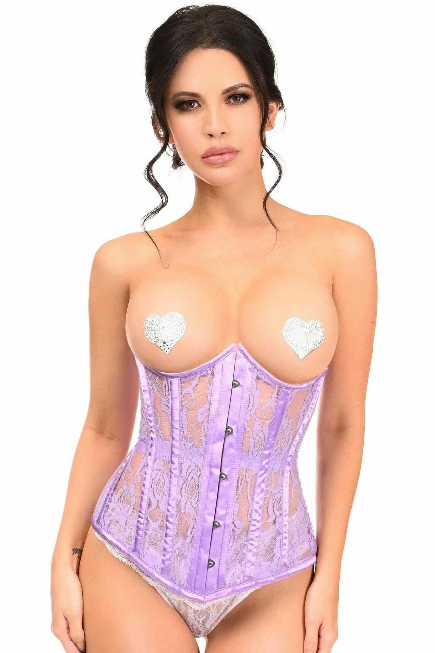 Lavish Lavender Sheer Lace Underwire Open Cup Underbust Corset.