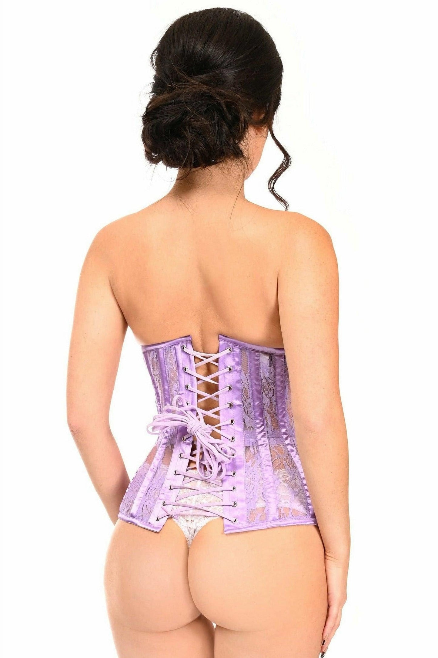 Lavish Lavender Sheer Lace Underwire Open Cup Underbust Corset.