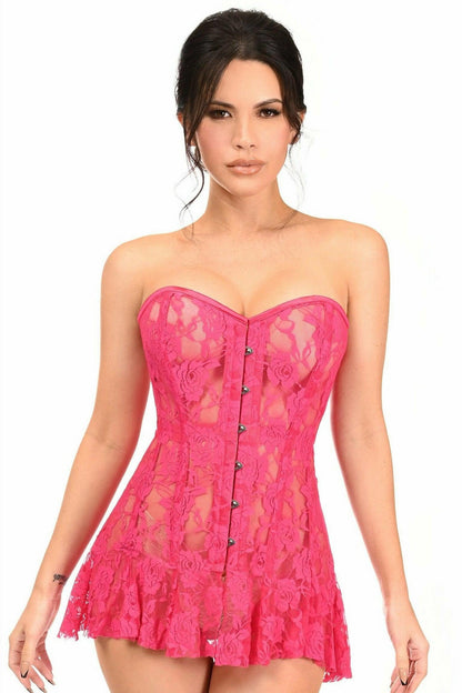Lavish Fuchsia Sheer Lace Corset Dress.