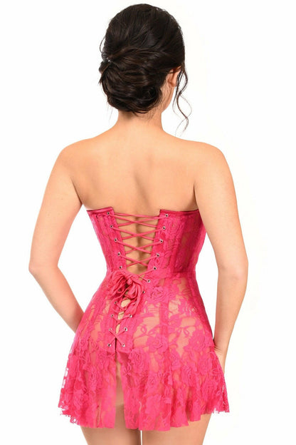 Lavish Fuchsia Sheer Lace Corset Dress.