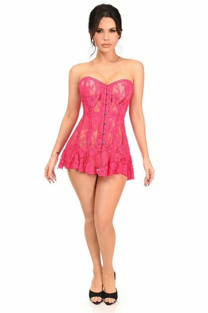 Lavish Fuchsia Sheer Lace Corset Dress.
