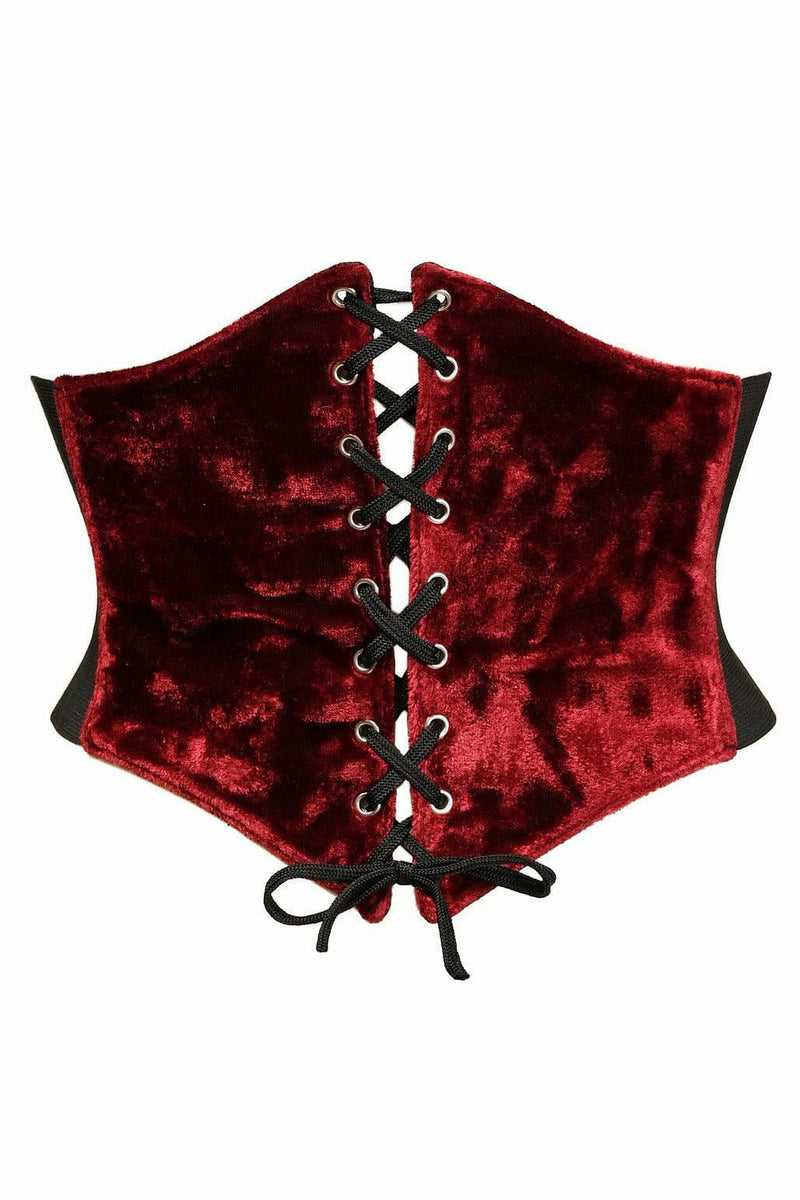 Lavish Dark Red Crushed Velvet Corset Belt Cincher-Daisy Corsets