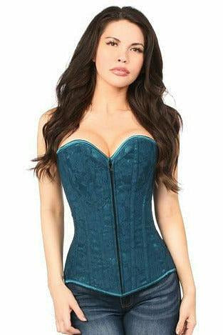 Lavish Dark Teal Lace Overbust Corset w/Zipper.