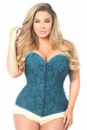 Lavish Dark Teal Lace Overbust Corset w/Zipper.
