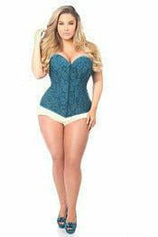 Lavish Dark Teal Lace Overbust Corset w/Zipper.