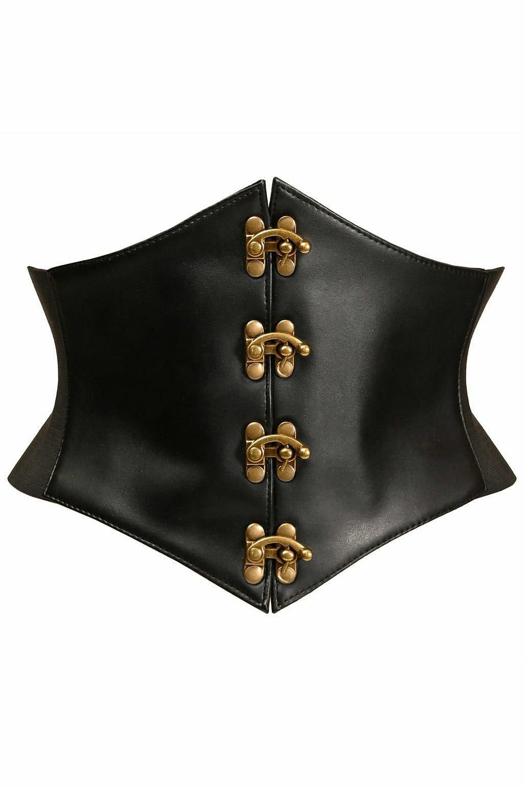 Lavish Black Faux Leather Corset Belt Cincher w/Clasps.
