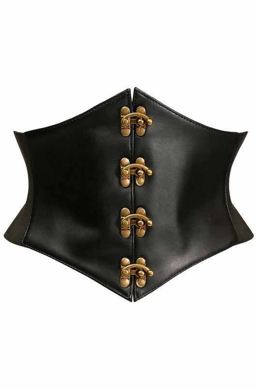 Lavish Black Faux Leather Corset Belt Cincher w/Clasps.