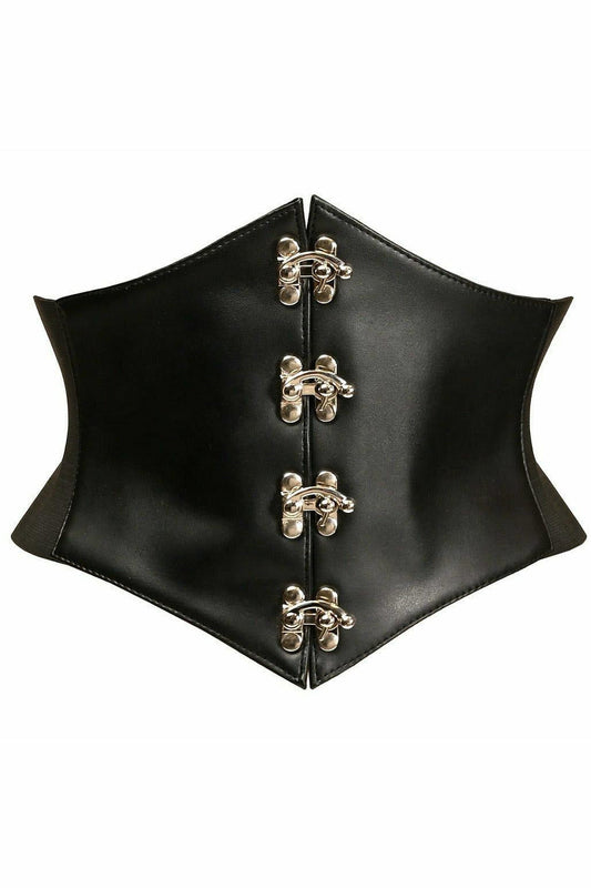 Lavish Black Faux Leather Corset Belt Cincher w/Clasps.