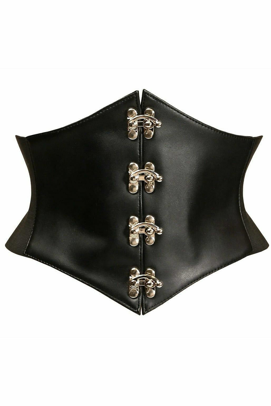 Lavish Black Faux Leather Corset Belt Cincher w/Clasps-Daisy Corsets