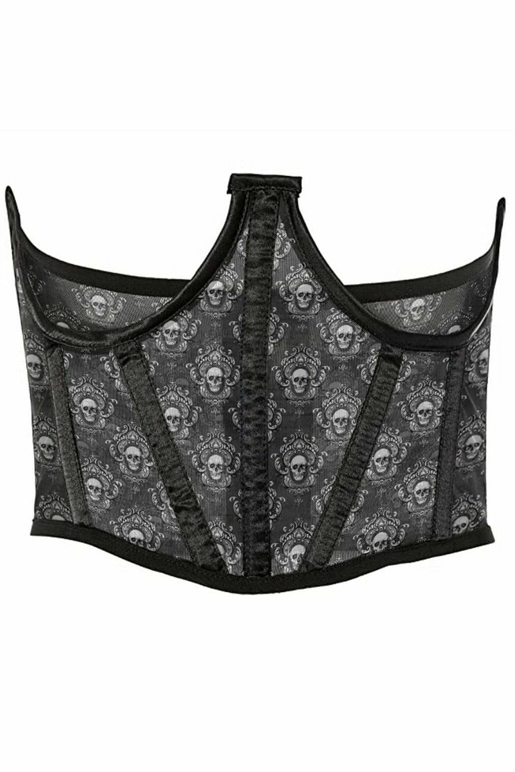 Lavish Black & White Skull Mesh Open Cup Waist Cincher.