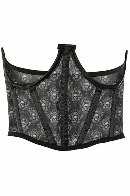 Lavish Black & White Skull Mesh Open Cup Waist Cincher.