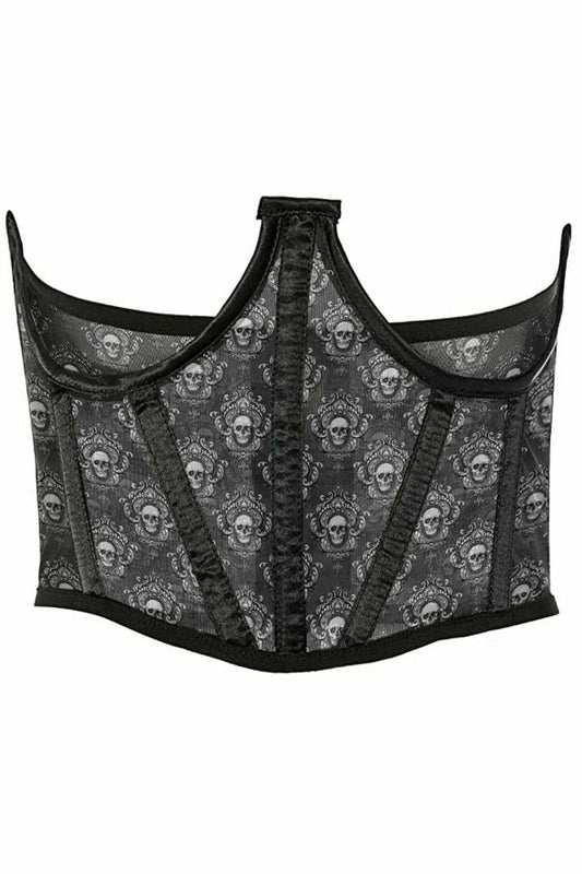Lavish Black & White Skull Mesh Open Cup Waist Cincher.