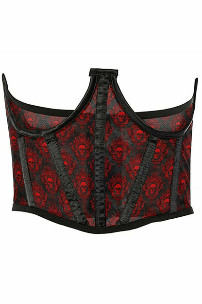 Lavish Black & Red Skull Mesh Open Cup Waist Cincher.