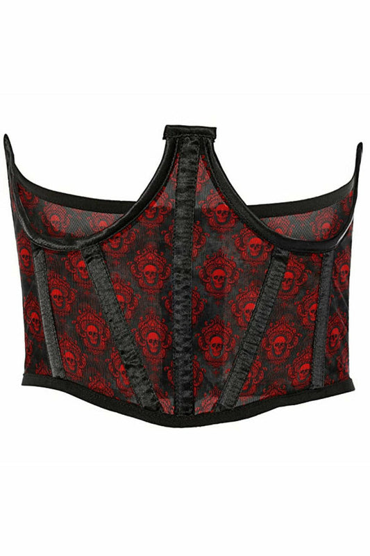 Lavish Black & Red Skull Mesh Open Cup Waist Cincher.