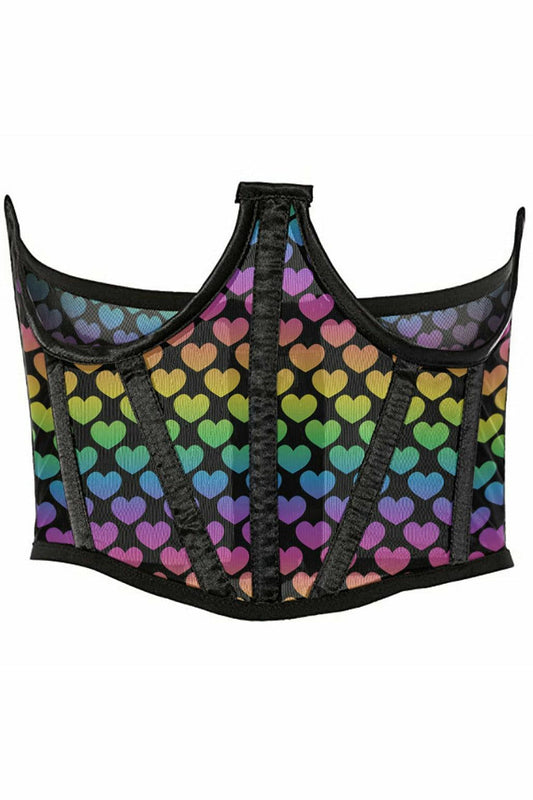 Lavish Rainbow Hearts Mesh Open Cup Waist Cincher.