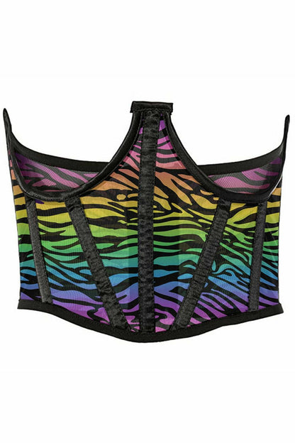 Lavish Rainbow Animal Print Mesh Open Cup Waist Cincher.