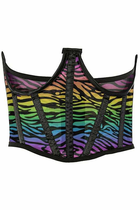 Lavish Rainbow Animal Print Mesh Open Cup Waist Cincher.
