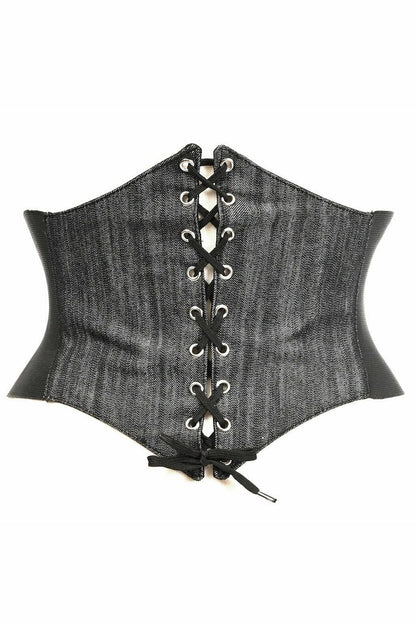 Lavish Black Denim Corset Belt Cincher.