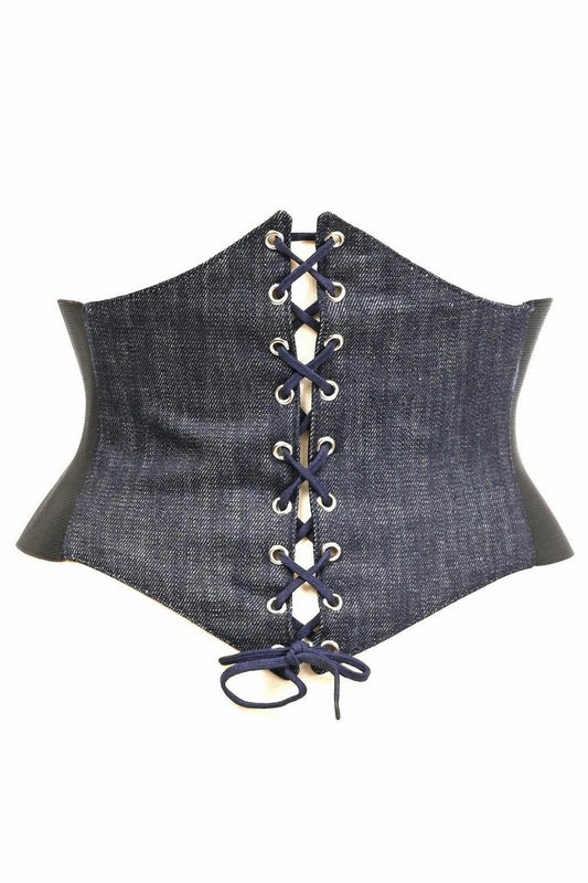 Lavish Blue Denim Corset Belt Cincher.