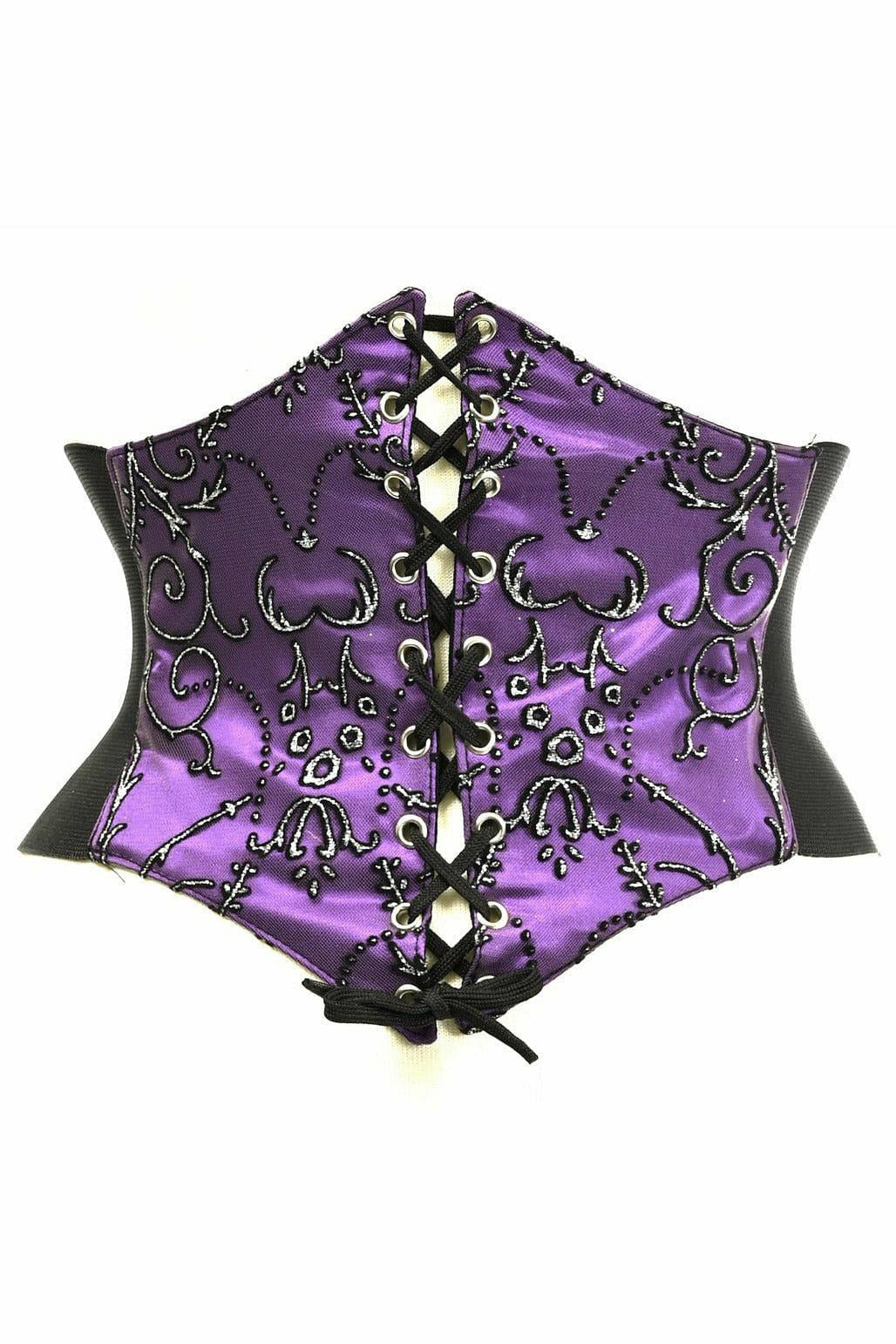 Lavish Purple Embroidered Corset Belt Cincher-Daisy Corsets