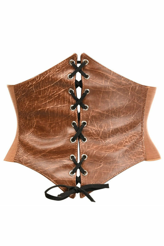 Lavish Distressed Brown Faux Leather Corset Belt.