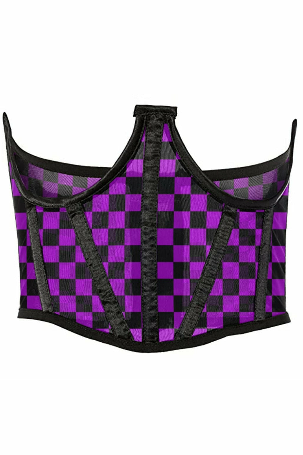 Lavish Neon Purple/Black Checker Print Mesh Open Cup Waist Cincher-Daisy Corsets
