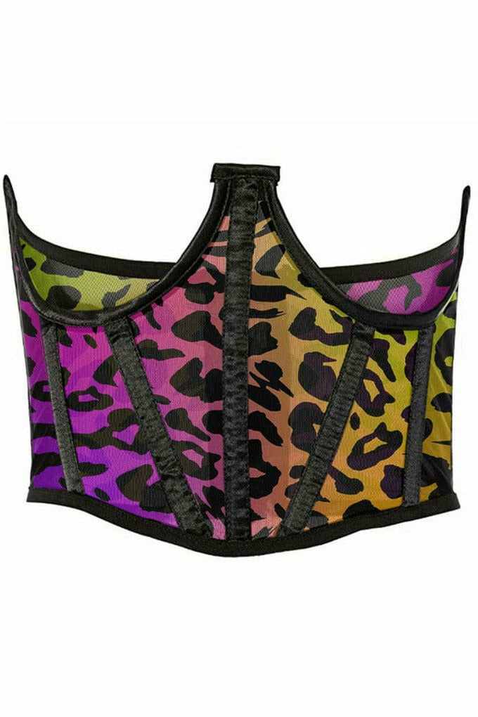 Lavish Rainbow Animal Print Mesh Open Cup Waist Cincher.