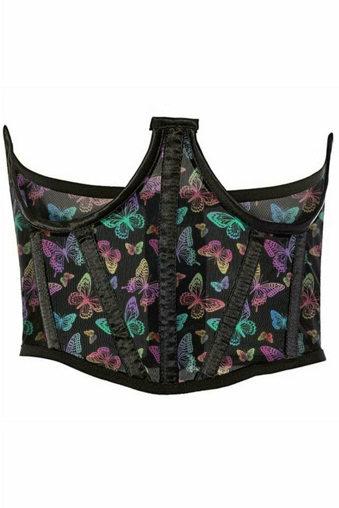Lavish Neon Butterfly Print Mesh Open Cup Waist Cincher.