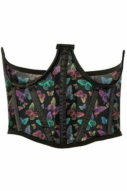 Lavish Neon Butterfly Print Mesh Open Cup Waist Cincher.