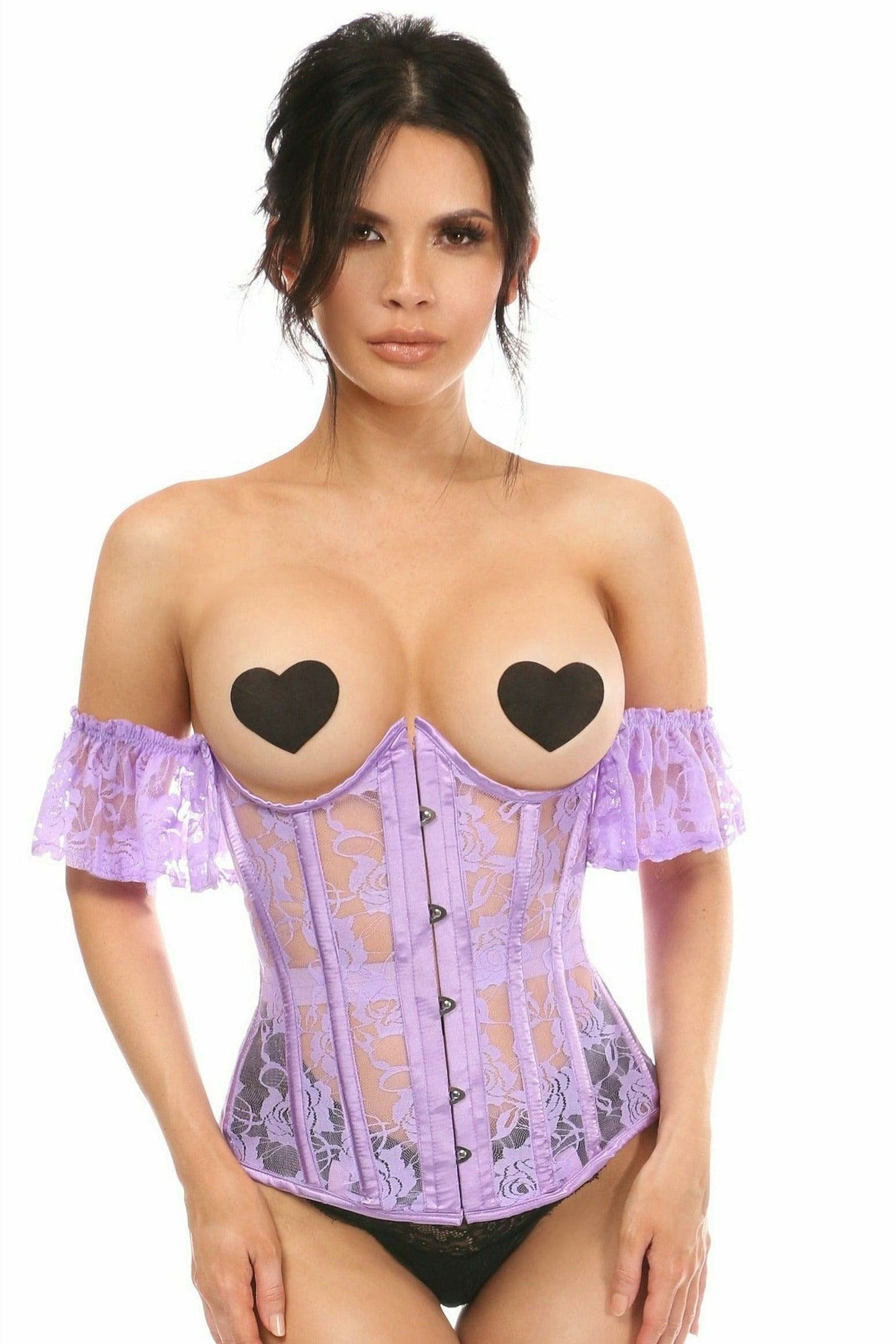 Lavish Sheer Lavender Lace Underbust Underwire Corset w/Ruffle Sleeve.