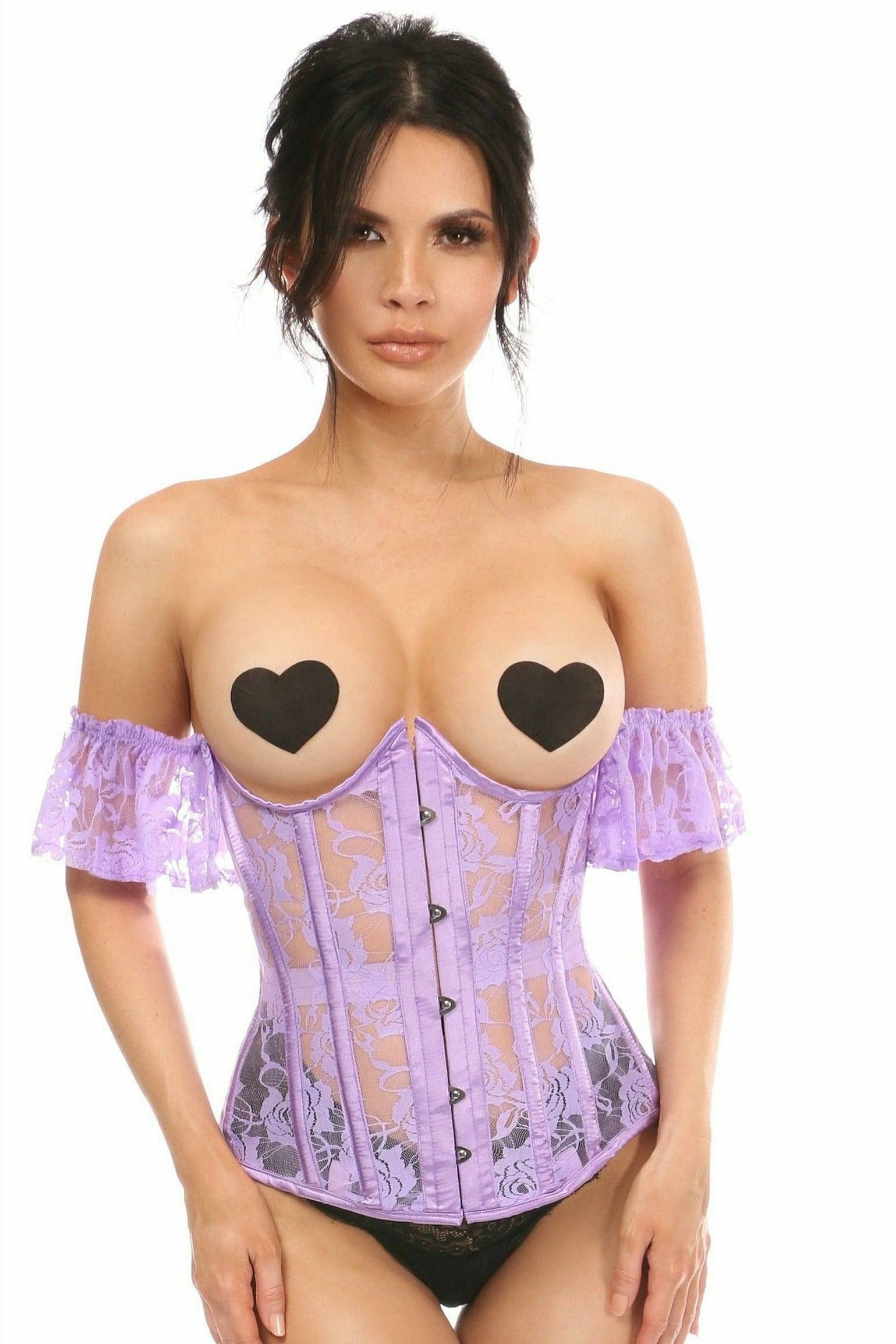 Lavish Sheer Lavender Lace Underbust Underwire Corset w/Ruffle Sleeve.
