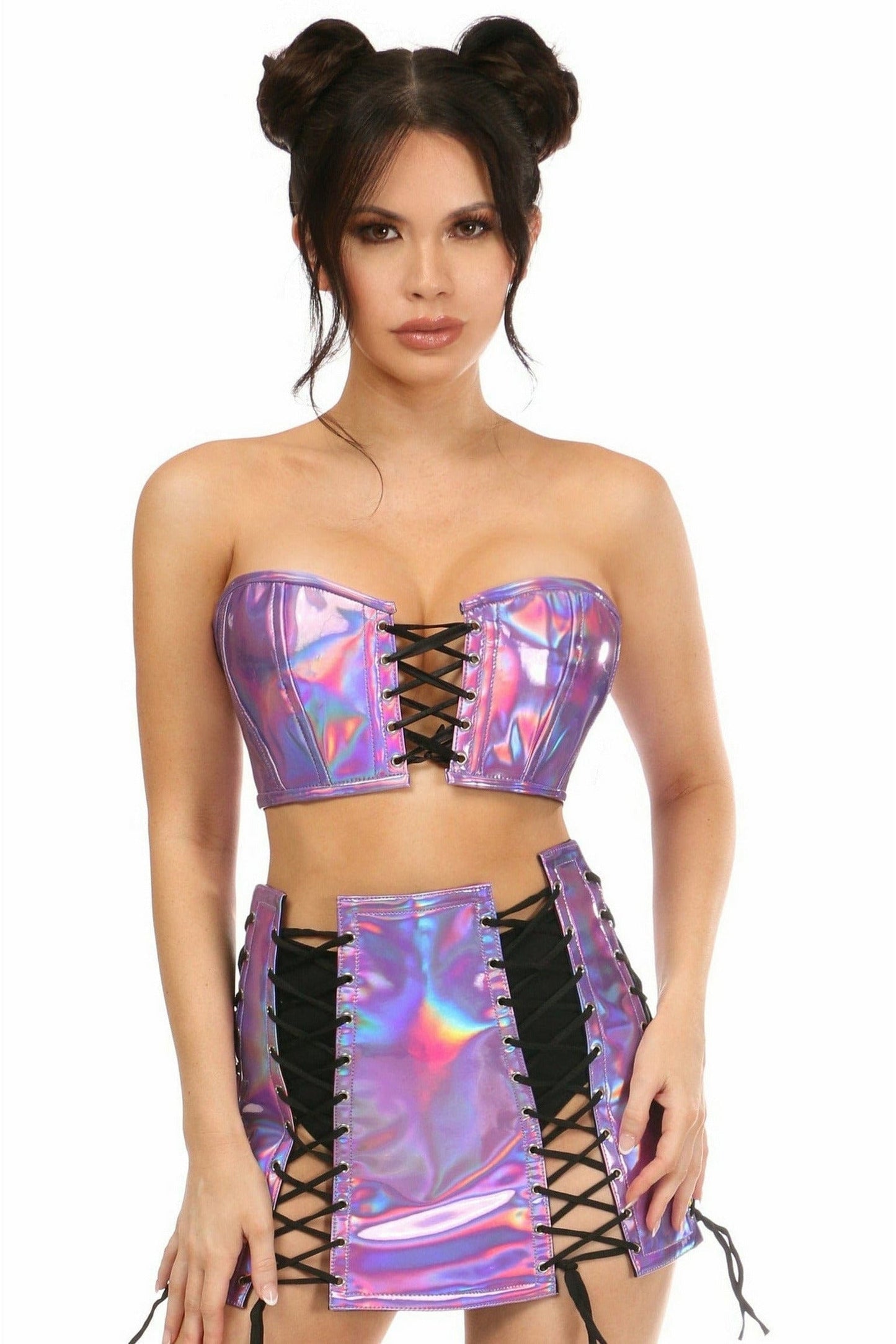 Lavish 2 PC Lavender Holo Bustier & Skirt Set.