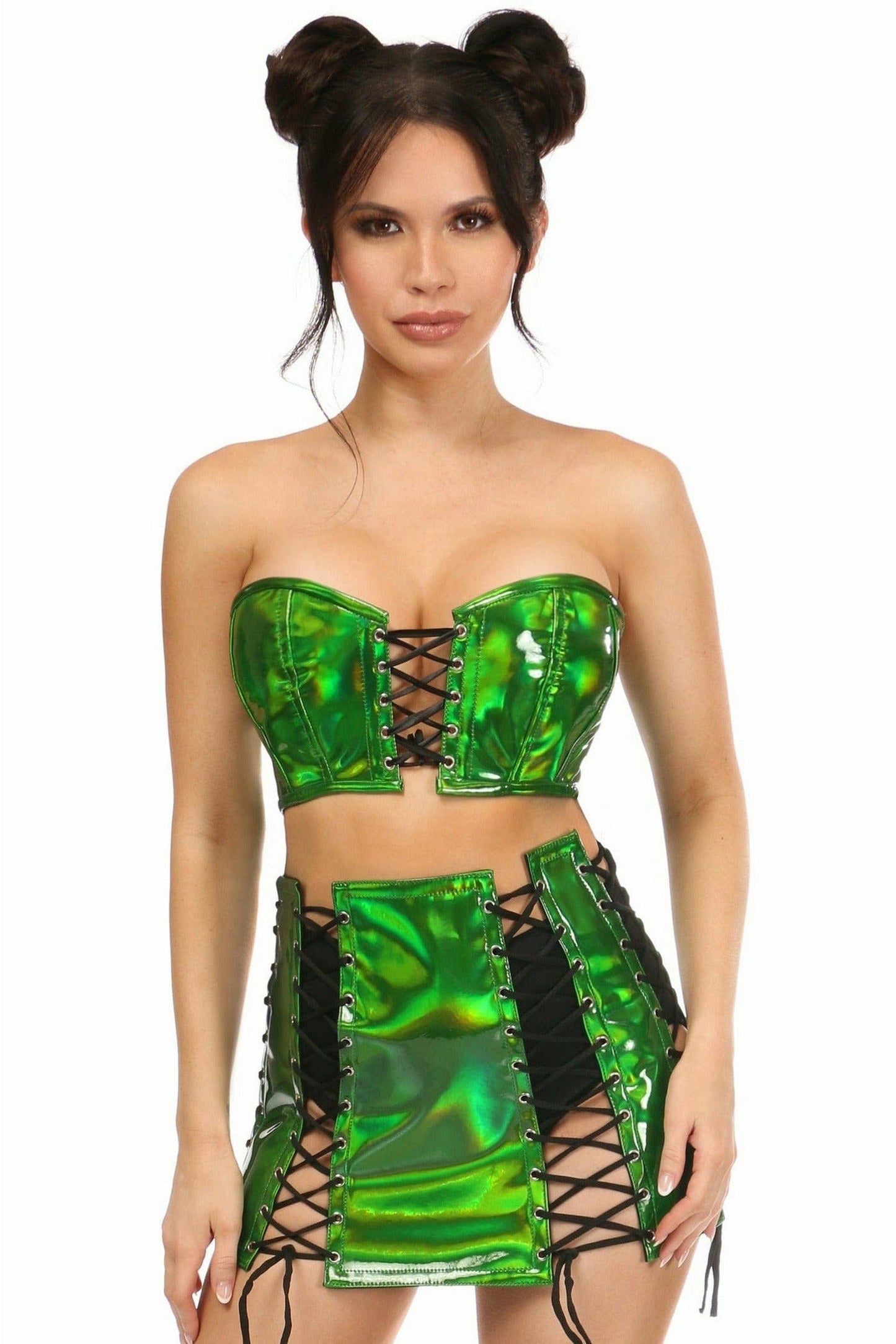 Lavish 2 PC Green Holo Bustier & Skirt Set.