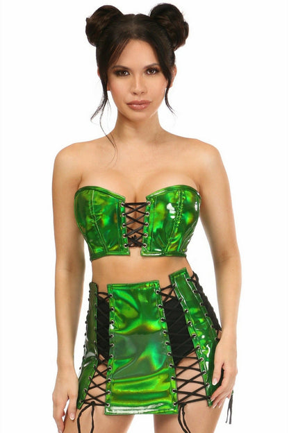 Lavish 2 PC Green Holo Bustier & Skirt Set.